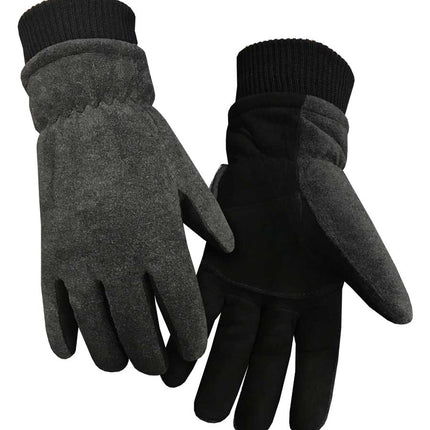 Deer Suede Leather Palm Gloves - Gray