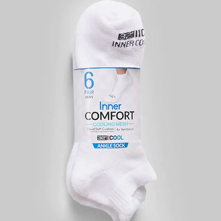 Men's Cool Comfort Ankle Running Sock, 6-Pack - White