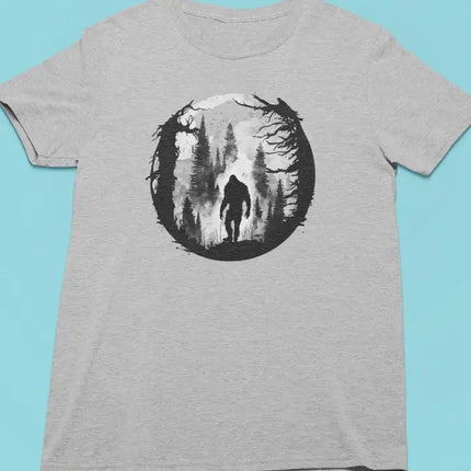 Bigfoot Silhouette Nature Scene T-Shirt - Gray