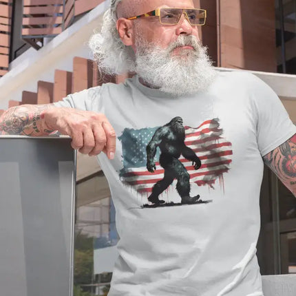 American Flag Bigfoot T-Shirt - Gray