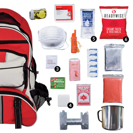 Survival Backpack - Red, 64 Pieces
